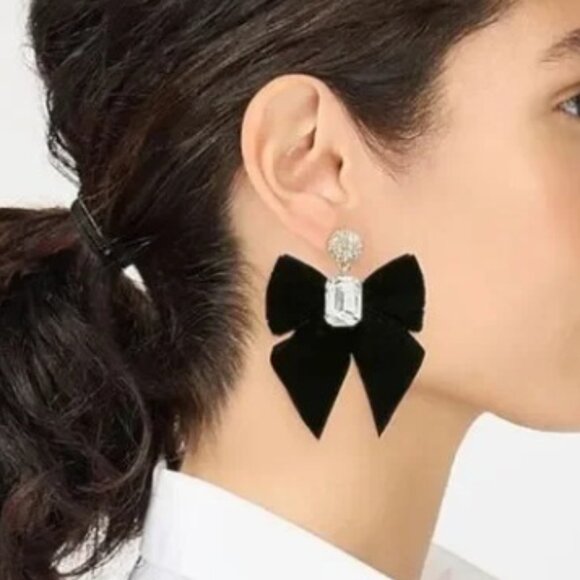 J.Crew Factory Velvet Bow Crystal Statement Earrings - Picture 3 of 6